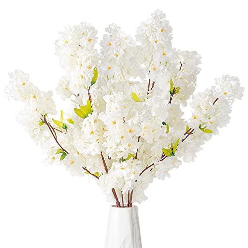 Floralsecret Flor de Cerezo Artificial, 108 cm en Flor de Cerezo de Seda Blanca para el Hogar, Jardín, Boda, Mesa, Centro de Fiesta, Decoración de Primavera.
