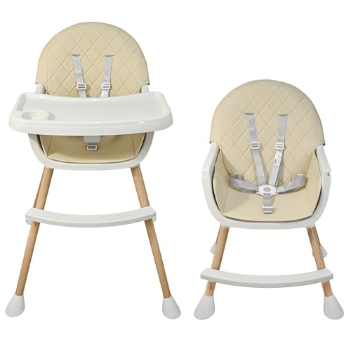 ALMAR Baby Trona para bebe beige convertible en silla 2 en 1 con asiento acolchado y bandeja silla para comer evolutiva de 6 a 36 meses