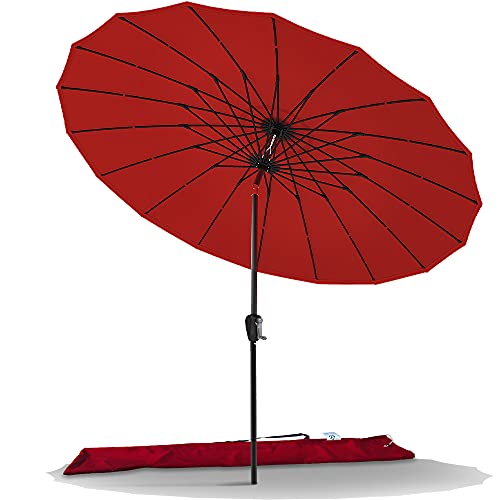 VOUNOT 270 cm Shanghai Sombrilla Jardín, Parasol Terraza Inclinable con Manivela, Protección UV para Patio, Jardín, Piscina, Exterior, Rojo