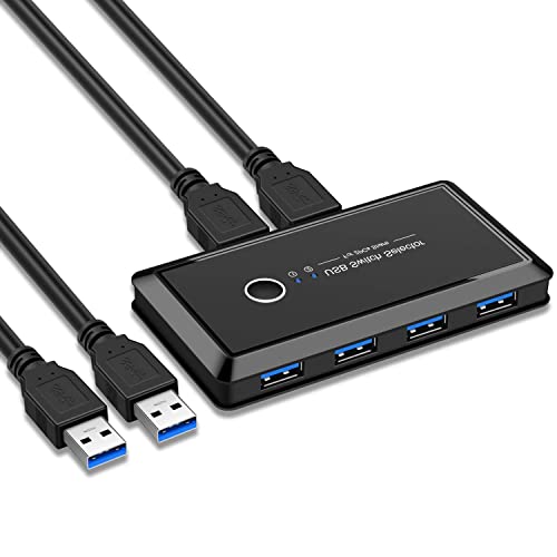 GeekerChip USB 3.0 Switch,KVM Switch con 2 Cable USB3.0,4 Puertos USB 3.0 Switch 2 Entradas para Compartir 4 Dispositivos de Teclado, Ratón, Memorias USB, Disco Duro, Impresoras, Escáneres, etc.