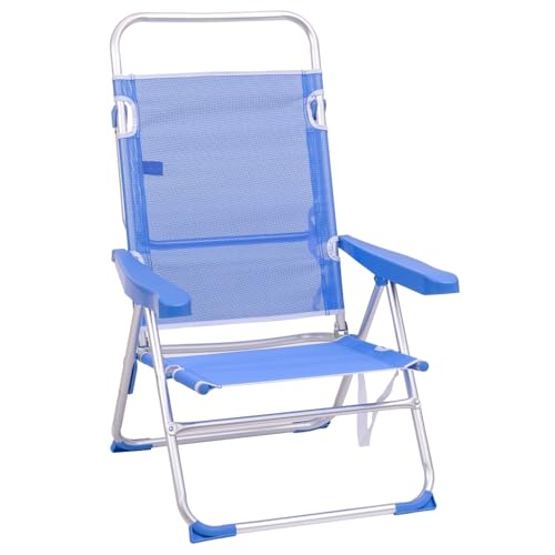 LOLAhome Silla de Playa Alta Plegable y reclinable de 4 Posiciones de Aluminio y textileno Azul de 62x55x100 cm