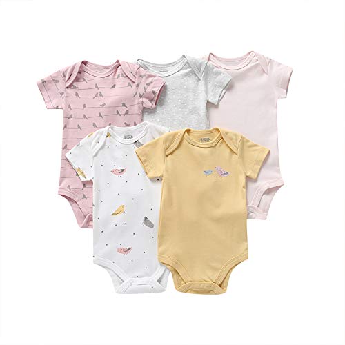 amropi Bebé Niños Body Pack de 5 Mono Mameluco Manga Corta Niñas Algodón Pelele Conjuntos Amarillo/Blanco/Rosa,6-9 Meses