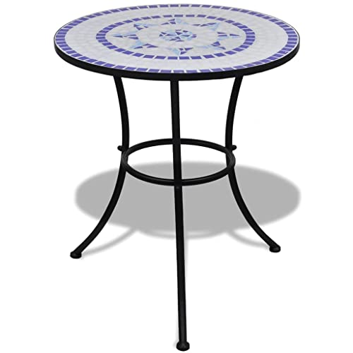 vidaXL Mesa de bistró mosaico, cerámica, azul, blanco, jardín, patio, café, café