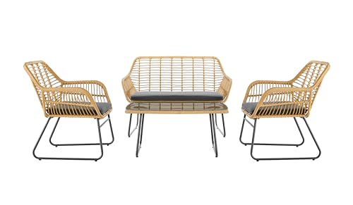 LIGUORO SHOP Malaga - Juego de jardín de ratán trenzado, dos sillones y un sofá de dos plazas con mesa, 210359