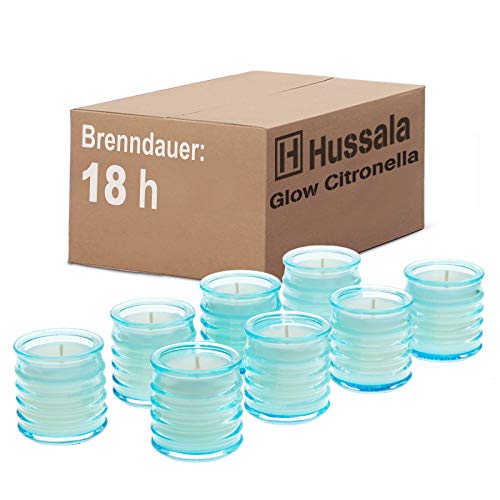 Hussala Glow Citronella vidrio de vela de exteriores, azul - duración de encendido 18 h