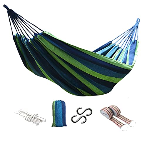Hamaca individual o doble para jardín, camping, lona, para colgar en la cama del Reino Unido (azul, doble)
