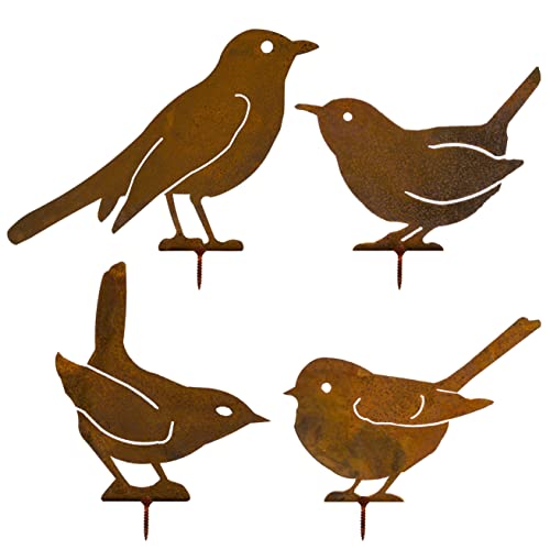 ALEMIN Pájaros oxidados 4 Aves oxidadas Tapón de jardín Oxidado Decoración de jardín oxidada Ardilla Decoración de óxido Tapón de árbol