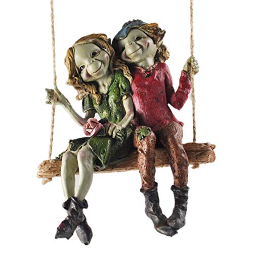 Fiesta Studios Columpio colgante de pareja de duendecillos, escultura mágica misteriosa para jardín, figuras de elfo y hada, altura de 12 cm
