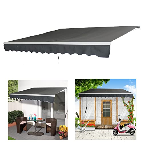 ACXIN Toldo de aluminio, protección solar, brazo articulado, toldo de casete, toldo para balcón, con manivela, resistente al agua, gris oscuro (3,6 m x 3 m)