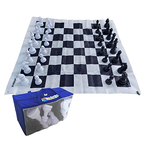 alldoro 60080 - Ajedrez para jardín, juego de ajedrez al aire libre, con 32 figuras de ajedrez, compartimento gigante con bolsa de transporte, gran alfombra de jardín