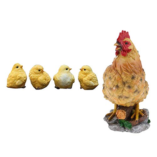 Decortaive - Figura decorativa de jardín de resina, diseño de gallina y pollito para decoración exterior AOD