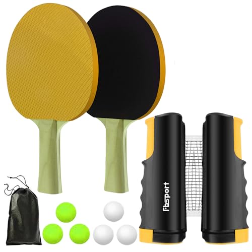 Sets de Ping Pong Portátil con 4 Raquetas, Red Retráctil, 8 Palas y 1 Bolsa de Transporte, Tenis de Mesa Set para Interior Exterior Niños Adultos