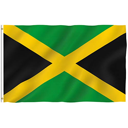 Anley Fly Breeze Bandera de Jamaica de 3x5 pies - Color Vivo y Resistente a la decoloración UV - Encabezado de Lona y Doble Costura - Banderas Nacionales de Jamaica Poliéster con Arandelas