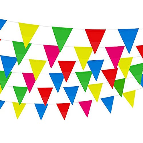 50 metros 100 Banderines Triangulares Bunting Banner Banners Multicolores para bodas Fiestas de Cumpleaños Jardín Marca Apertura Decoraciones para el hogar