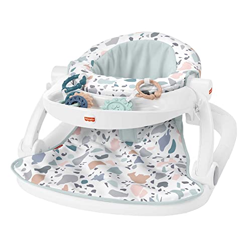 Fisher-Price Silla de suelo para bebé con bandeja, modelo terrazo, para bebés hasta 11 kg (Mattel HPF45)