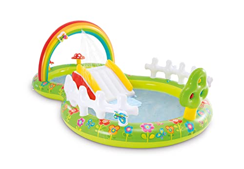 INTEX 57154 - Piscina infantil hinchable con dispersor de agua y tobogan jardin, centro de juegos para niños