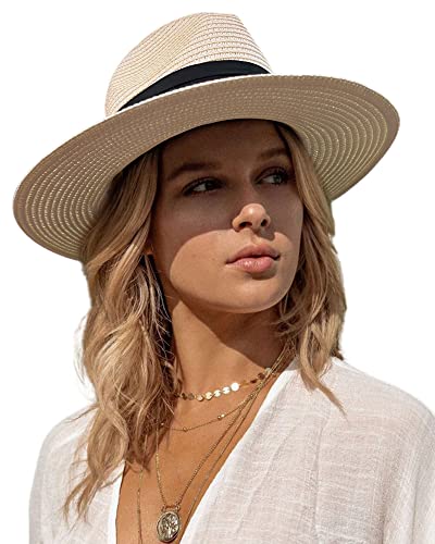 accsa Sombrero de paja para mujer, sombrero de paja para mujer, sombrero de paja, sombrero de verano plegable de paja, sombrero de verano para jardín, playa, sombrero de verano con ala ancha,