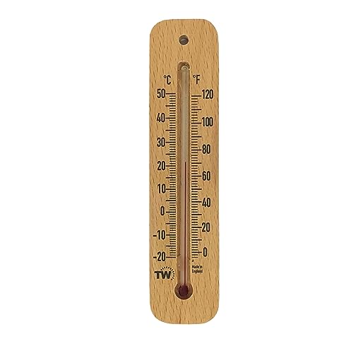 Termómetro tradicional de madera para medir la temperatura ambiente, se puede utilizar en interiores o exteriores y es ideal para el hogar, oficina, jardín, invernadero o garaje