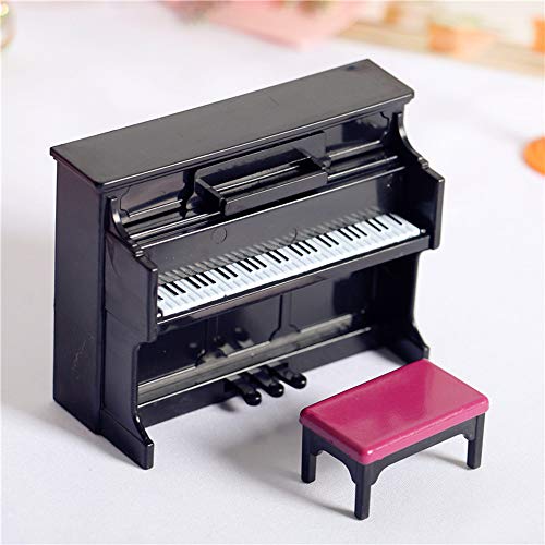 witgift Piano negro en miniatura y taburete, modelo de piano simulativo, casa de muñecas, accesorios de decoración, mini ornamento para casa, muebles de jardín, decoración