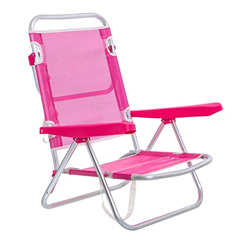 LOLAhome Silla de Playa Baja reclinable 4 Posiciones Convertible en Tumbona Rosa de Aluminio y textileno de 61x47x80 cm