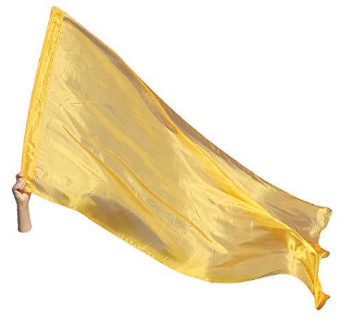 Winged Sirenny Fluido Bandera para Baile de Seda Auténtica con Varilla Flexible, Bandera Profetica Cristiana Grande 178cm (dorado)