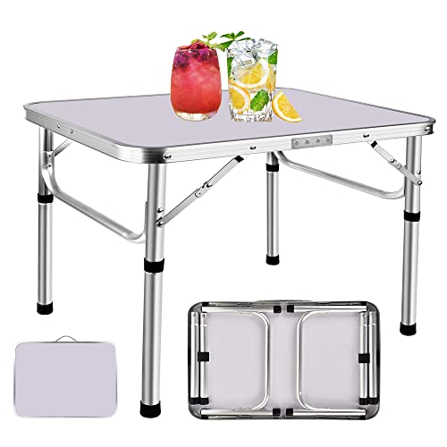 AUTOFU Mesa de jardín plegable de 60 x 45 x 26/56 cm, mesa de camping de aluminio ligero para interiores y exteriores, mesa de picnic plegable por la mitad, mesa de cocina, mesa de jardín, escritorio