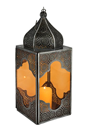 Faroles, faroles de jardín, faroles de hierro, orientales, marroquíes, árabe-mediterráneos, de Marruecos (Sarala 28cm) para velas. (naranja)