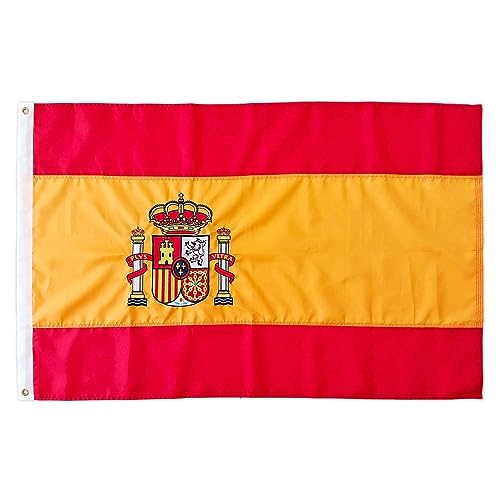 Bandera España Bordada, Bandera españa grande para Exterior 90x150cm, Bandera de España balcón Reforzada y con 2 Ojales metálicos