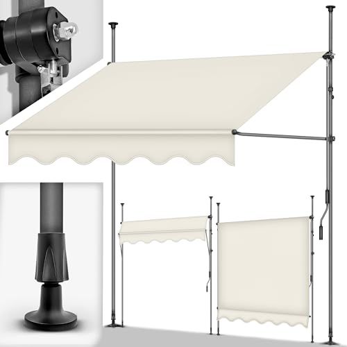 tillvex Toldo Manual portátil de balcón Patio | Toldo Ajustable con manivela para balcón | Parasol Resistente a UVA y Regulable en Altura | Protección Solar estanca a Agua (250cm, Arena)