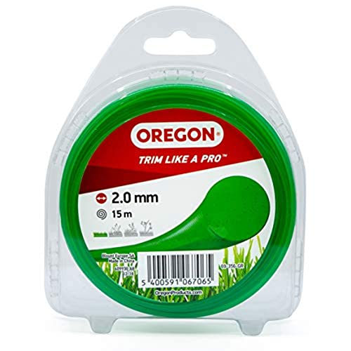 Oregon Hilo para Desbrozadora, Recambio de Hilo de Nylon para Cortacésped, Jardinería y Bricolaje, Universal, Hilo Redondo, Bobina de 2 mm x 15 m, Color: Verde (69-356-GR)