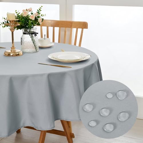 DWCN Mantel gris plateado, redondo, 150 cm, antimanchas, lavable, resistente al agua, para comedor, jardín, fiesta, boda o casa