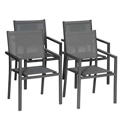 Happy Harden Juego de 4 sillas de Aluminio Antracita - textileno Gris