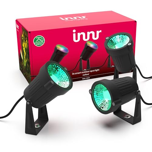 innr Smart Outdoor Spot Light Colour, Juego Completo, Funciona con Philips Hue*, SmartThings y Alexa (Requiere Puente) Foco de Exteriores LED Inteligente, intensidad regulable, RGBW, 3-Pack, OSL 132 C