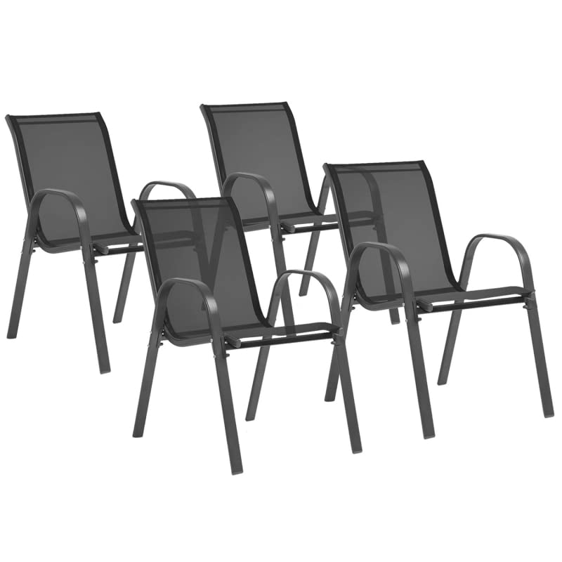 IDMarket - Juego de 4 sillas de jardín LYMA metal y textileno apilables gris antracita