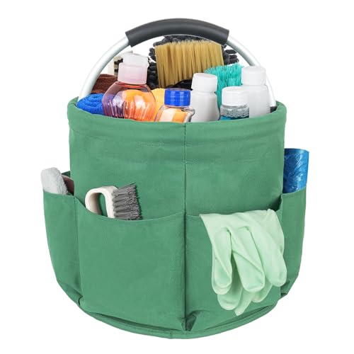 LEFOR·Z Organizador de productos de limpieza, almacenamiento de productos de limpieza, bolsa de limpieza, organizador plegable con asa y 6 bolsillos para interiores, jardín, baño, verde (solo bolsa)