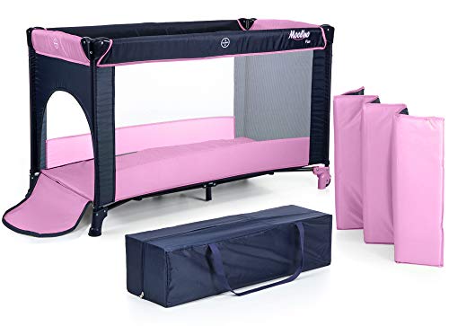 Moolino Fun - Cuna de viaje, 125 x 70 cm, plegable, con bolsa de transporte y apertura lateral, desde el nacimiento hasta los 15 kg, multicolor rosa rosa
