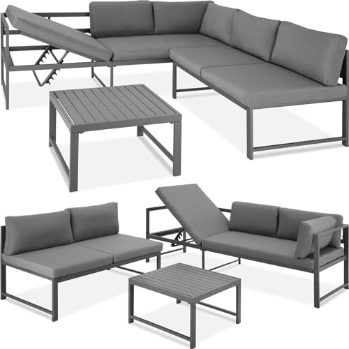 TecTake 403903 Conjunto de Muebles de Exterior, Sofá esquinero para el Patio y Mesa con Estructura de Aluminio Inoxidable, Mobiliario de jardín