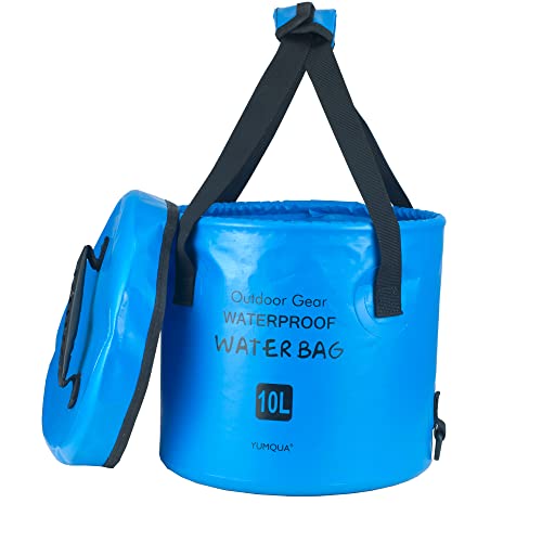YUMQUA Cubo Plegable con Tapa, Cubo Plegable portátil Contenedor de Agua Lavabo para Acampar Pesca Senderismo Viajes Supervivencia al Aire Libre Jardinería Lavado de Autos (Azul, 10L)
