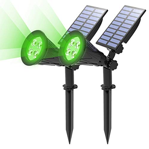 T-SUN 2 Unidades Foco Solar, Impermeable Luces Solares Exterior, 2 Modos de Iluminación Opcionales, ángulo de 180° Ajustable, Luz de Jardín para Entrada, Camino. (Verde)