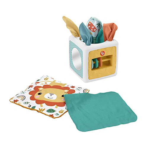 Fisher-Price Pañuelos divertidos Cubo de actividades sensorial con texturas, juguete para bebés +3 meses (Mattel HML64)