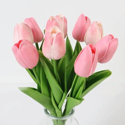 Ramo de flores artificiales de tulipán, 10 unidades, 29 cm, de polietileno, tacto real, para decoración del hogar, jardín, interior, Navidad, boda, decoración, D y F-XS