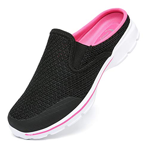 SMajong Zuecos y Mules para Hombre Mujer Respirable Zapatillas de Playa Confortable Zapatos de Jardín Ligeros Sandalias de Verano Rosa Negro Talla:36 EU
