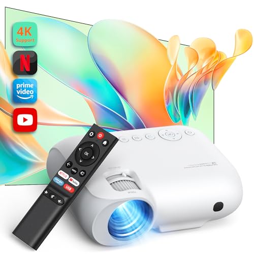 【2024 Actualizado con APPs Built-in】 Proyector con 5G WiFi y Dual-Bluetooth, Nativo 1080P 450 ANSI Video Proyector con Zoom, Netflix/Prime Video/Youtube/Disney+/Hulu Built-in, Dolby/Android/iOS.