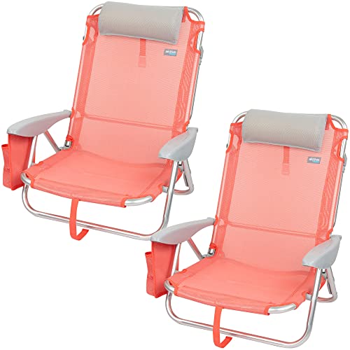 Aktive 62264 - Pack de 2 sillas plegables 4 posiciones regulables para playa, jardín, terraza o camping | Medidas 51x45x76cm | Con cojín en el cabecero | Resistente, incluye asa de transporte