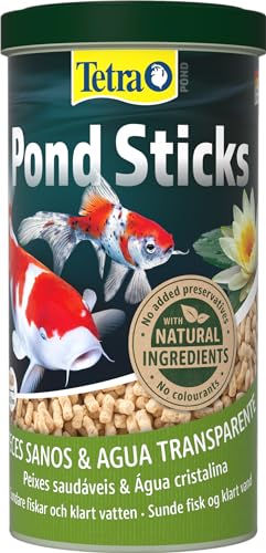 Tetra Pond Sticks, Alimento para peces de estanque, para peces sanos y agua clara en el estanque del jardín, lata de 1 L