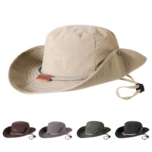 TAGVO Protección UV Sombrero para Pesca Hombre, Sombrero para el Sol Plegable ala Ancha Bucket Hat Sombrero de Safari Cuerda Trenzada Gorras de Senderismo de Jungla