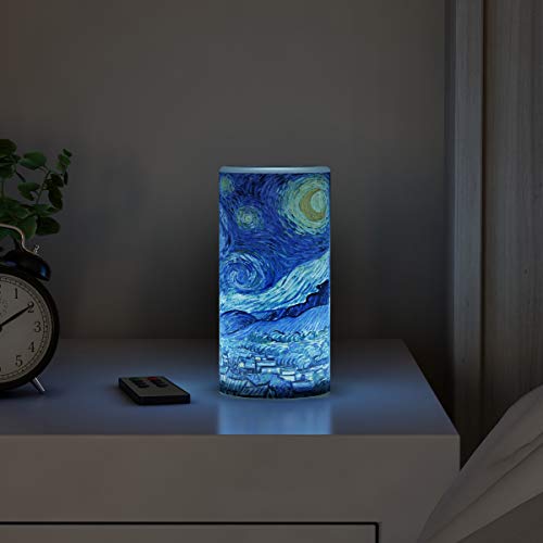 Lavish Home 80-FC1008 - Vela LED de noche estrellada con temporizador de control remoto Van Gogh Art on Vanilla perfumada realista parpadeante o decoración de luz sin llama constante, 3 pulgadas de