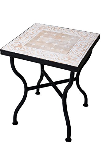 Original Marruecos Mesa de jardín con mosaico de 40 x 40 cm, grande, rectangular, mesa de comedor mediterráneo, como mesa para balcón o jardín, FES natural, color blanco 40 x 40 cm