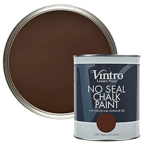 Vintro Paint Pintura de tiza sin sellar, color marrón oscuro, para uso interior y exterior, muebles, paredes, madera, metal, 1 litro (Ribwort - marrón)