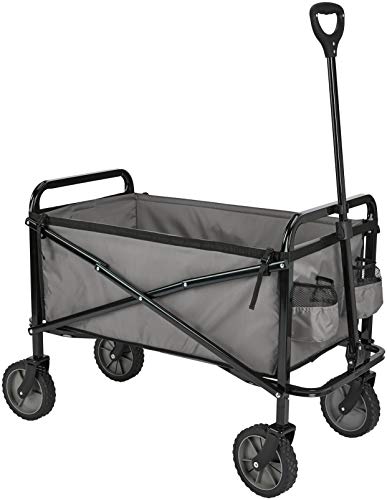 AmazonBasics Garden Tool Collection - Collapsible Folding Outdoor Garden Utility Wagon with Cover Bag, Grey